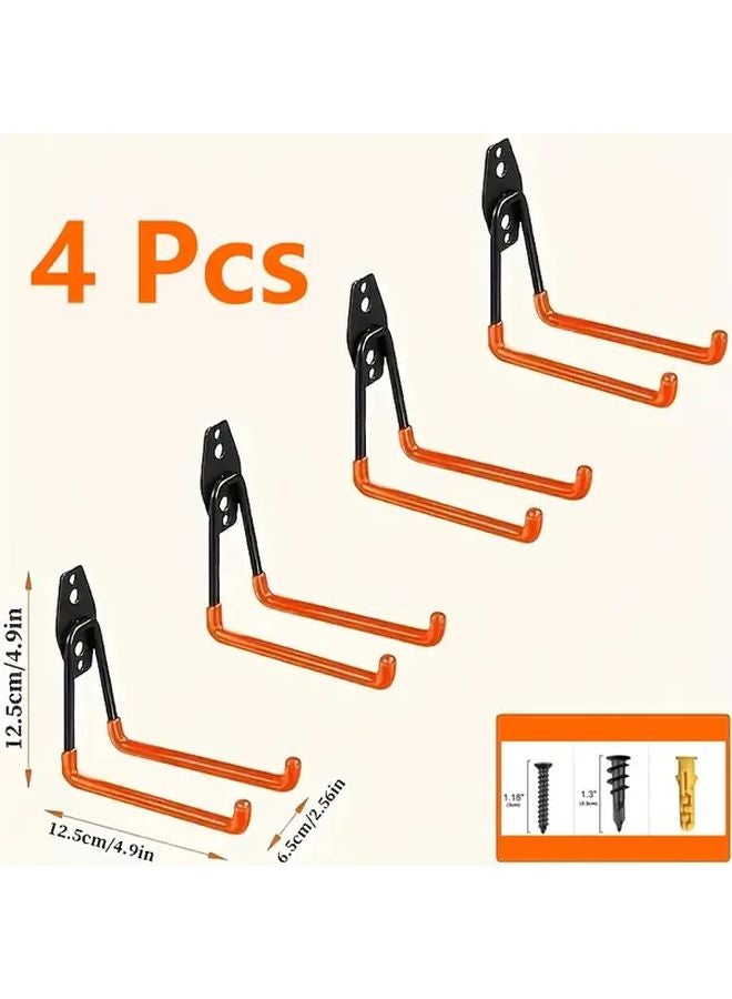 Coral Orange Heavy Duty Wall Mounted Steel Storage Hooks 4 Pack With Screws - Image 2